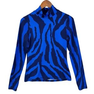 SKYR Apres Top Geometric Mock Neck Long Sleeve Base Layer Blue